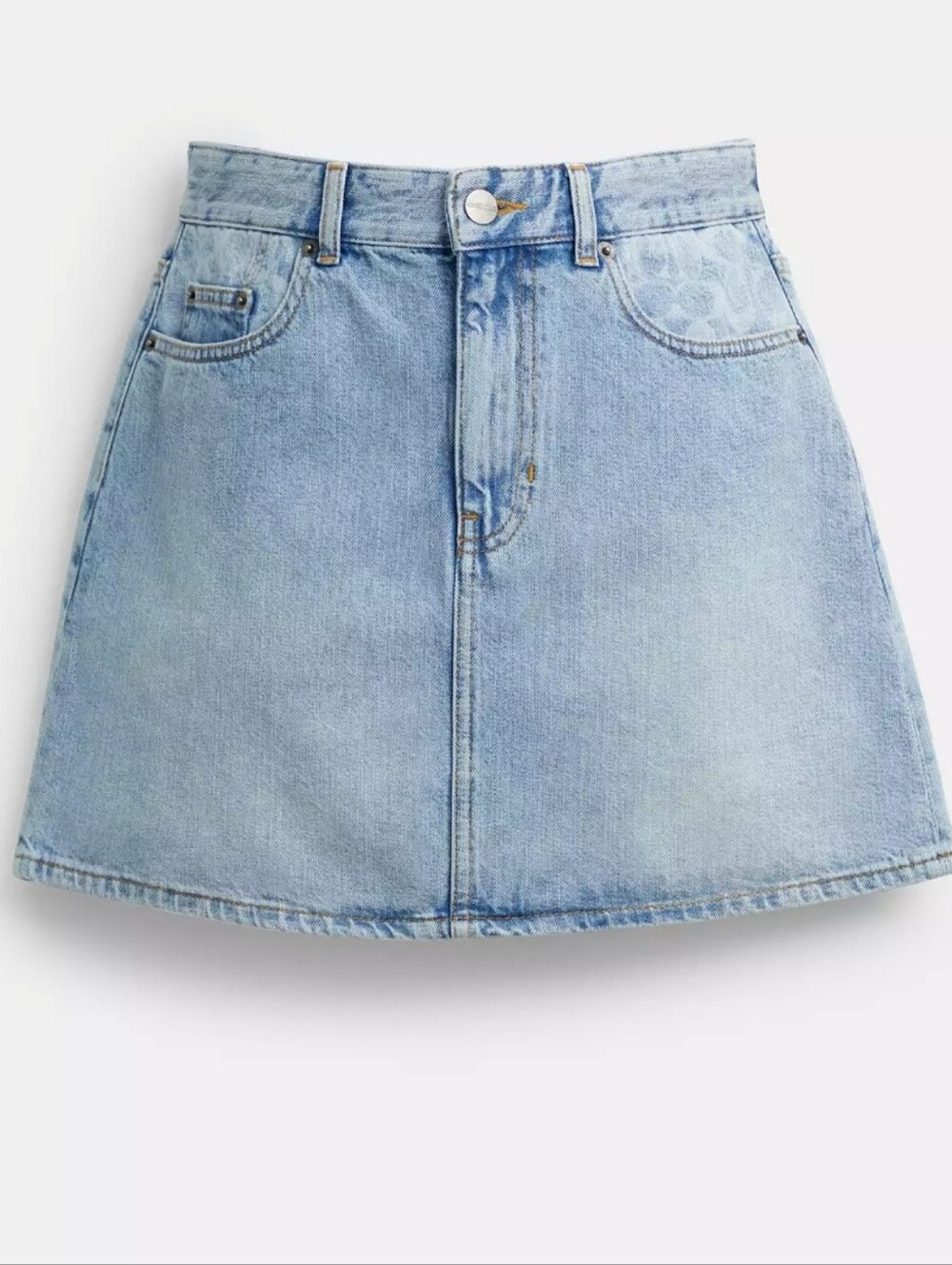 NWOT Coach Light Blue 100% Cotton Denim A-Line Mini Skirt Sz 28